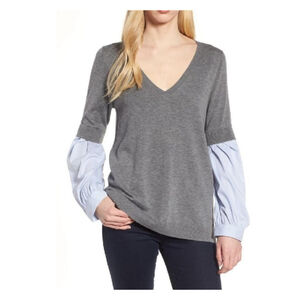 Women's Trouvé V-Neck Sweater with Shirting Sleeves Gray XS